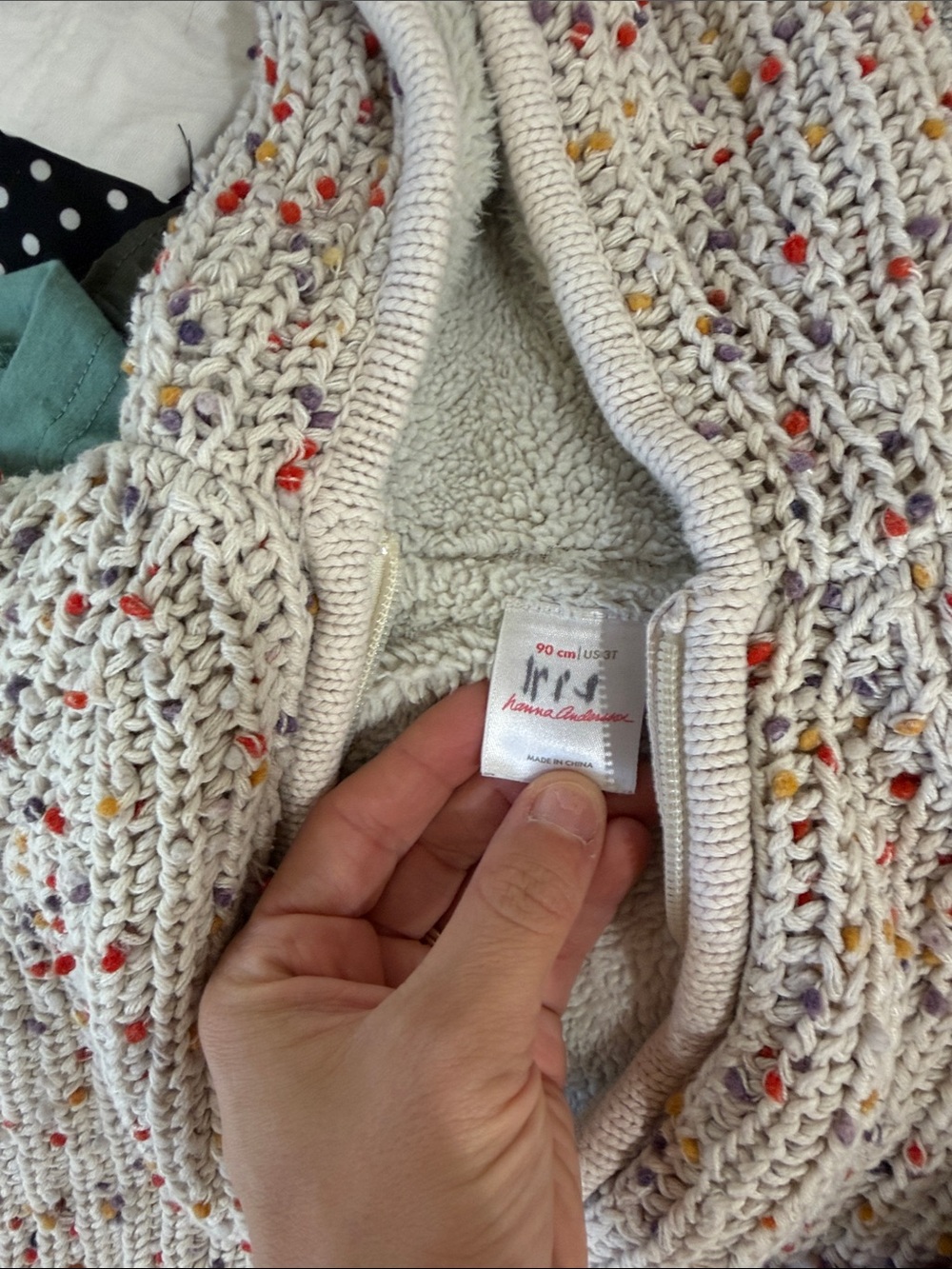 Hanna Andersson Polka Dot Beige Colorful Pom Pom Zip Up Hoodie - Picture 5 of 6